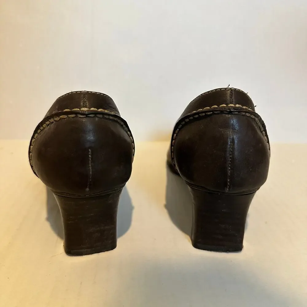 Aerosoles Size 8.5 Brown Leather Tassel Heeled Loafers Preppy Workwear